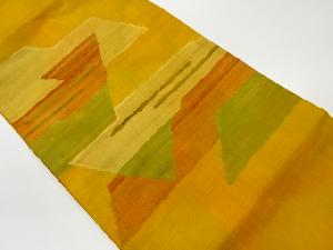 リサイクル　手織り紬抽象横段模様織出し名古屋帯